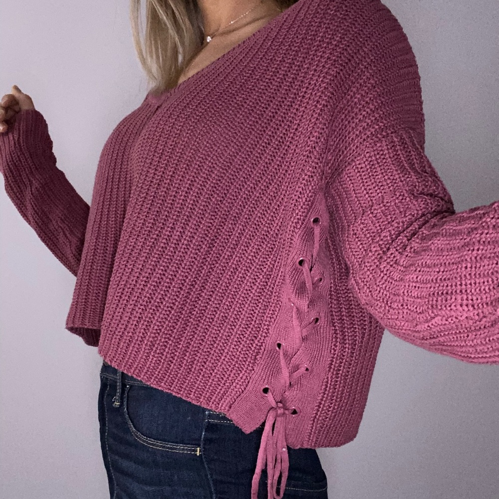 Cropped KNIT SWEATER pink size small